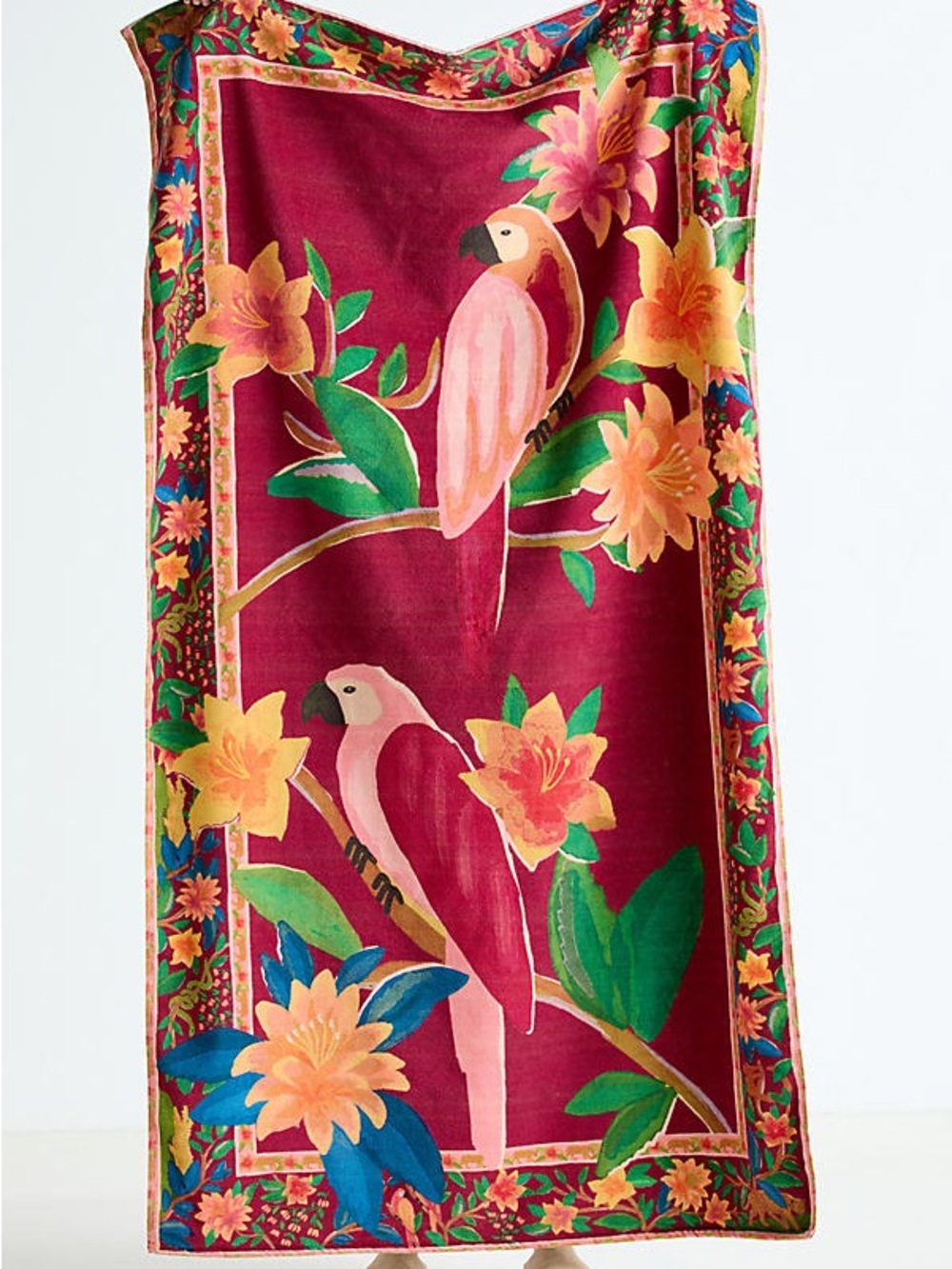 FARM Rio x Anthropologie Tropical Parrot Beach Towel- Pink/Red (40”x 70”) NWT
